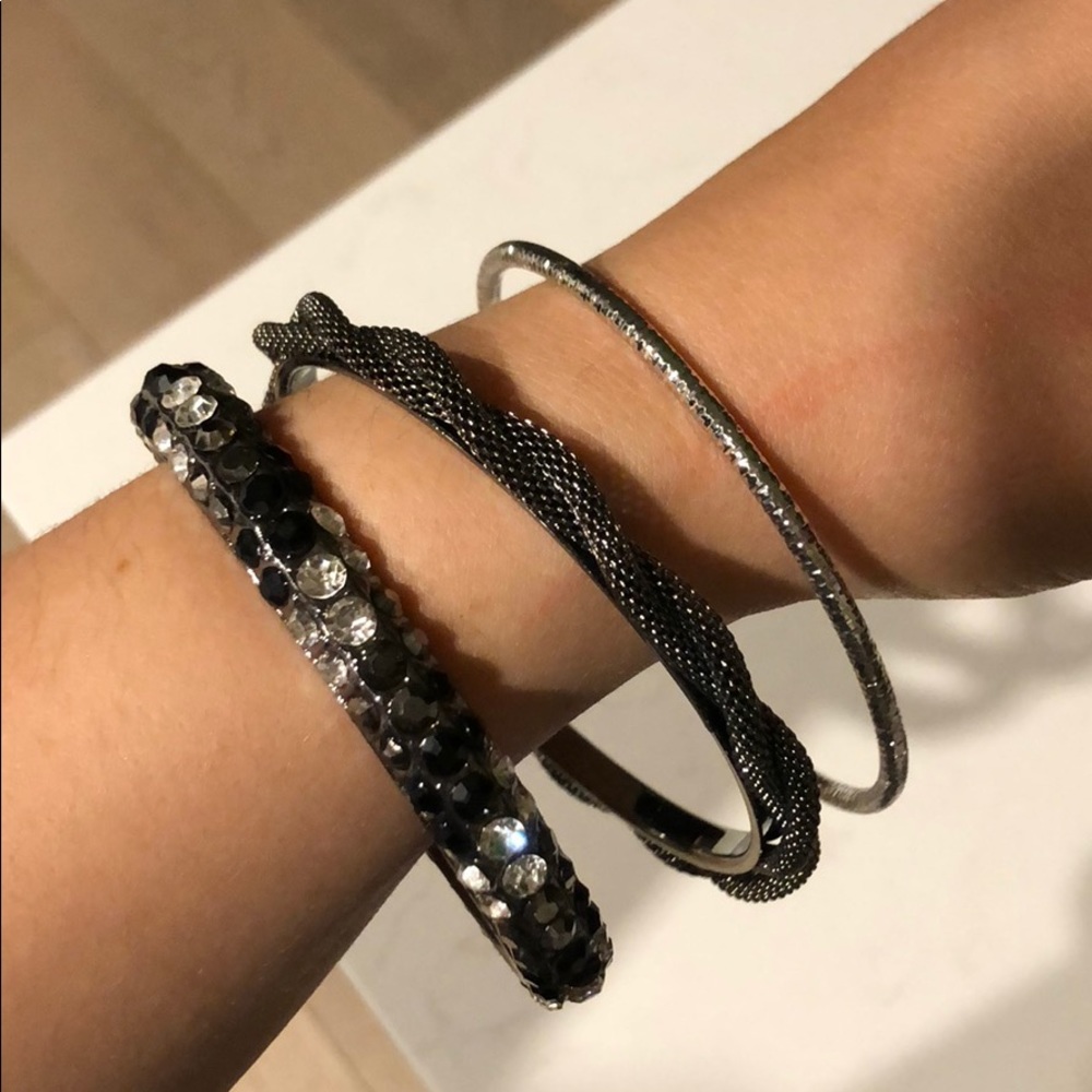 Set of 3 silver gray chain Swarovski bracelet